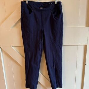Chico's Ponte Knit Ankle Pants Navy Blue Pull-On Elastic Waist Size 1 (8-10)